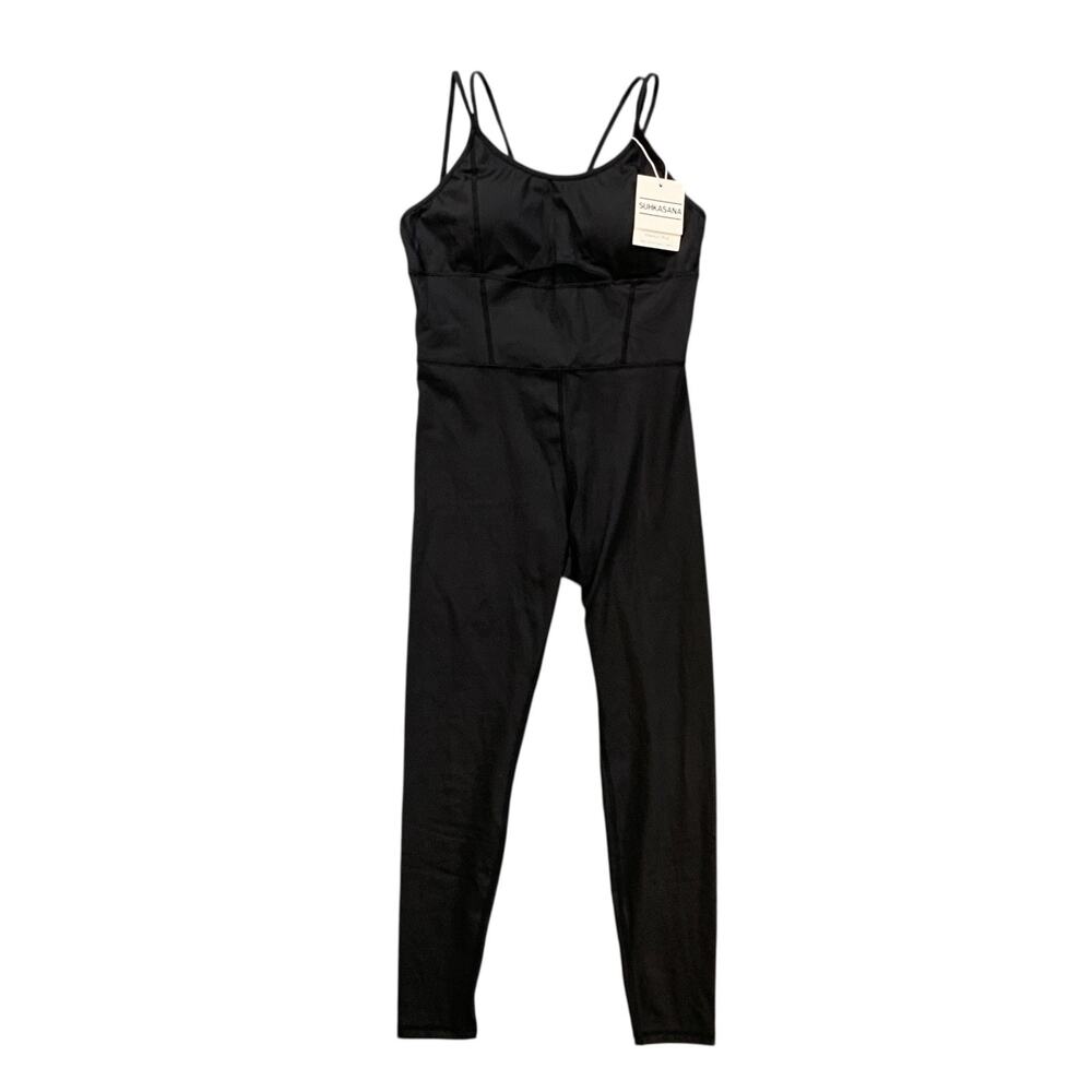 Suhk Asana Jumpsuit Womens L Large Black Yoga Mesh Panel Wear High Performance